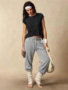 VARSIVA Women's Polka Dot Casual Daily Wear Sports T-Shirt - Black and White - View 4
