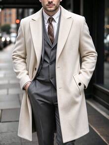 Manfinity CasualCool Men's Solid Color Pocket & Button Front Long Sleeve Overcoat, Autumn Fall, Winter Ceremony - Apricot - View 7