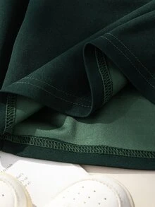 SHEIN Elladie kids 女童長袖T恤套裝，秋季新款，秋季、假期、返校季，海軍藍學院風對比色海豹蝴蝶結翻領運動衫 - 墨綠色 - 查看 7
