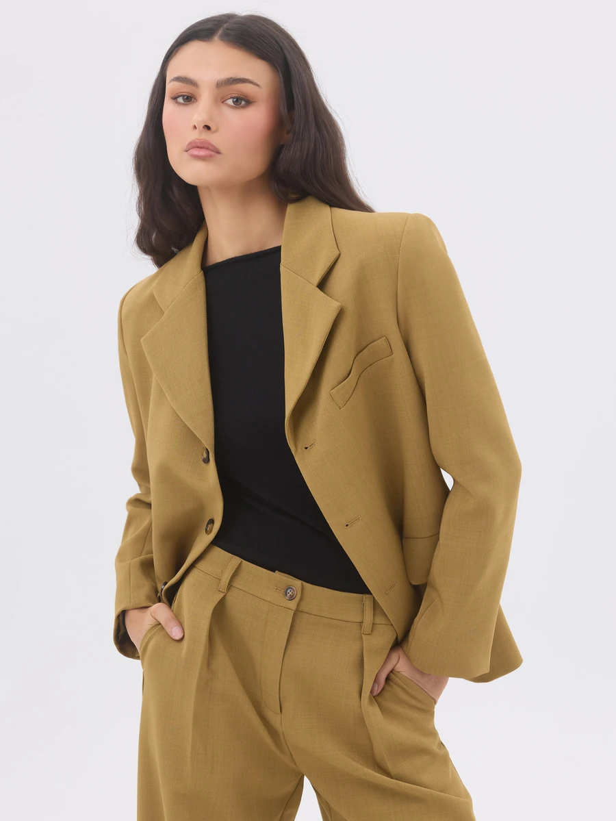 KÆRIA Hus Blazer Berkancing Tunggal - Potongan Rapi - Warna Chartreuse Lembut - Sepenuhnya Berlapisan, Cocok untuk Kantor, Elegan