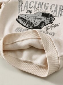 SHEIN 中性嬰兒男/女童、幼兒 2 件組秋冬加厚抓絨休閒時尚賽車圖案運動衫套裝，嬰兒運動服冬季套裝，街頭風 - 彩色 - 查看 6