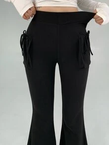 DAZY Women's Fashion High Waist Pocket Flared Leg Athletic Pants - Black - View 3