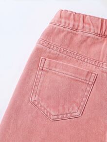 SHEIN 少女時尚雪花水洗破洞愛心刺繡牛仔褲 90年代秋季款 - 粉色 - 查看 4