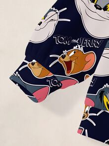 TOM & JERRY X SHEIN طقم كنزة رياضية بأكمام طويلة مطبوعة برسومات كرتونية وسروال ضيق للأولاد الصغار - أبيض - مشاهدة 7