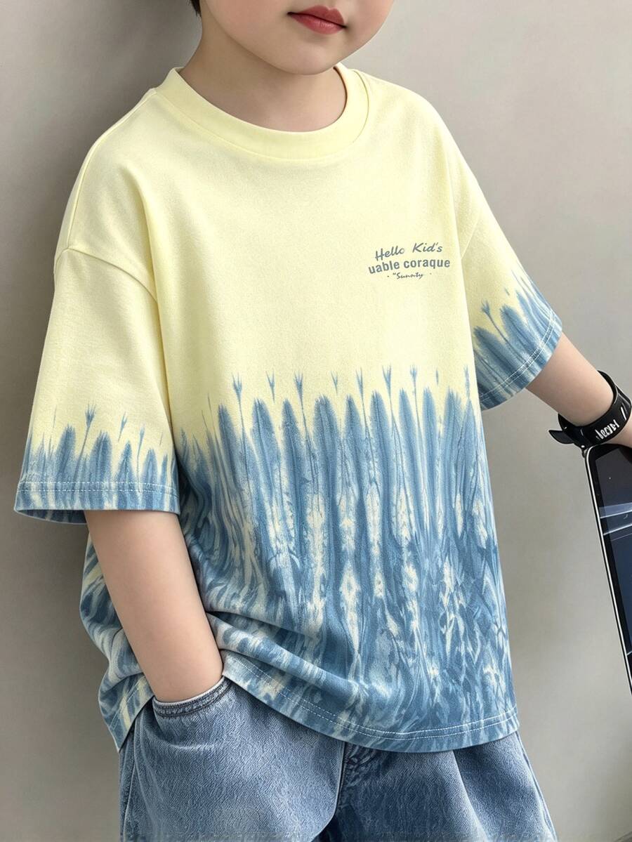 小男孩短袖卡車印花T恤,休閒簡約風,適合夏季 - 彩色 - 查看 1