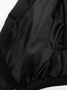 SHEIN Tween女孩童裝極簡風大廓型毛絨裝飾連帽加厚棉襖黑色羽絨外套秋冬款 - 黑色 - 查看 9