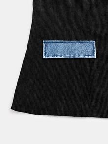 Linhara CURVE Spring/Autumn Corduroy Patchwork Denim Contrast Color Personalized Commuter Casual Elegant Plus Size Blazer - Black - View 6