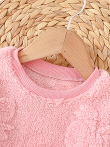 Cozy Pixies Baby Girl Knit Solid Color Faux Fur Long Sleeve Top And Pants Set, 2 Pieces Loungewear, Suitable For Autumn/Winter - Baby Pink - View 3