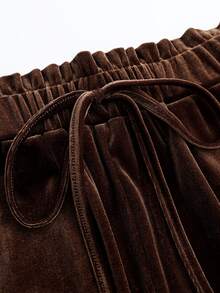 Holdful Holdful Women's Autumn Solid Color Waist Tie Wide Leg Loose Long Pants - Brown - View 7