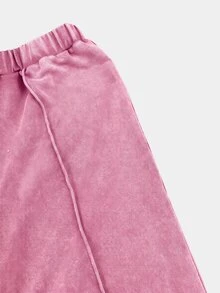 SHEIN 女童字母印花圓領短袖T恤與長褲休閒日常套裝 - 粉色 - 查看 4