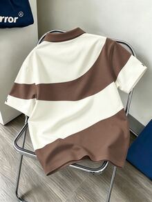 Daypath Brown And Beige Color-Block Short Sleeve Polo Shirt With Button Placket And Regular Fit - Multicolor - View 2