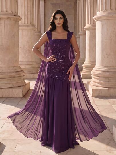 Coutiva High-End Evening Gown With Premium Elegant Elegant, Patchwork Sequin And Ribbon Design, Luxurious Formal Dress