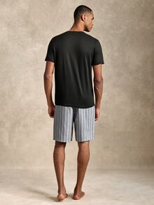 Provexi Provexi 男士純色短袖上衣與短褲休閒居家套裝 - 彩色 - 查看 2