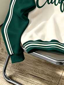 Daypath Loose-Fit Green And Beige Polyester Crewneck Sweatshirt With California Graphic And Striped Raglan Sleeves - Multicolor - View 4