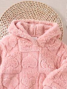 SHEIN 女嬰絨毛長袖連帽衛衣與長褲套裝 - 粉色 - 查看 5