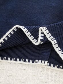 Souflis 女嬰海軍藍圓領全刺繡小蝴蝶結針織開襟衫 單排扣長袖毛衣外套 嬰兒幼兒日常外出 春秋冬三季百搭外套上衣 - 藏蓝色 - 查看 3