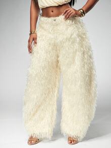 Denimoi Fur Barrel Pants Fashion Pants Concert Outfit GNO Cool Girl Outfits Fashionable Streetwear - Apricot - View 1