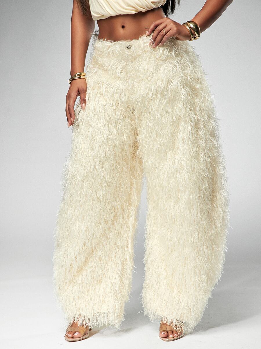 Denimoi Fur Barrel Pants Fashion Pants Concert Outfit GNO Cool Girl Outfits Fashionable Streetwear - Apricot - View 1