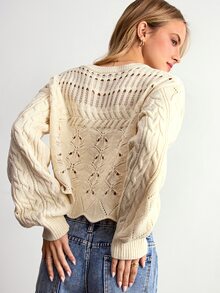 Willow Rêve Sweater Pullover Kasual Lengan Panjang Bahu Jatuh Berlubang Warna Krem untuk Wanita - Krim - View 2
