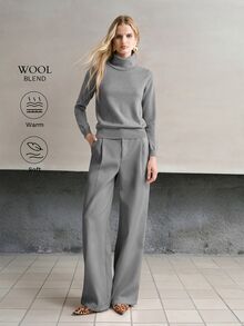 MOTF PREMIUM WOMEN'S SOLID COLOR LONG SLEEVE CASUAL VERSATILE TURTLENECK SWEATER - Light Grey - View 1