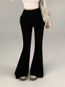 DAZY Women's Fashion High Waist Pocket Flared Leg Athletic Pants - Black - View 8