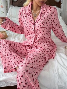 CottageSlumber Women's New Ditsy Floral Casual Long Sleeve Long Pants Pajama Set - Pink - View 3