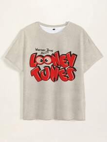 LOONEY TUNES X SHEIN تي شيرت نسائي بطبعة حروف كاجوال للاستخدام اليومي بأكمام قصيرة - أبيض - مشاهدة 3