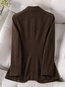 GlowEve CURVE Plus Size Casual Single-Breasted Notched Lapel Blazer Jacket, Autumn - Brown - View 2