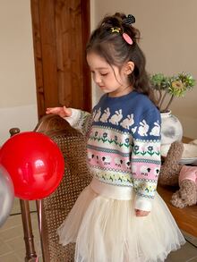 DAZY Infant/Toddler (Girl) Round Neck Floral Spring/Summer Korean Style Long Sleeve Autumn/Winter Sweater - Blue - View 8