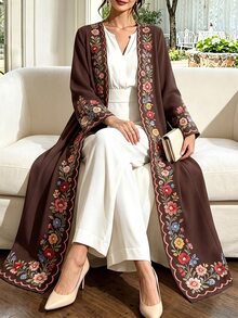 SHEIN Najma Women's Floral Print Casual Gathering & Travel Abaya - Multicolor - View 3