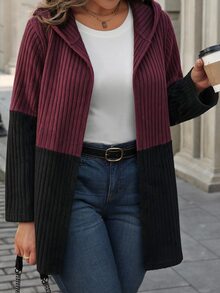 SHEIN 大尺碼女款拼色長袖休閒連帽外套 - 彩色 - 查看 3