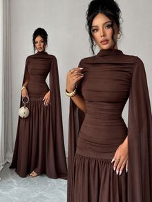 Elenzga Đầm voan nữ dáng rủ thanh lịch lãng mạn cho tiệc tùng và tụ họp - Cà phê - Xem 1
