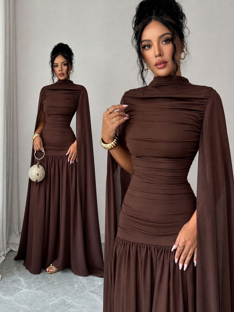Elenzga Đầm voan nữ dáng rủ thanh lịch lãng mạn cho tiệc tùng và tụ họp - Cà phê - Xem 1