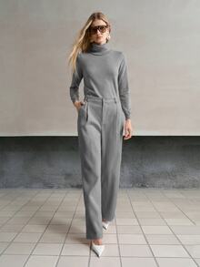 MOTF PREMIUM WOMEN'S SOLID COLOR LONG SLEEVE CASUAL VERSATILE TURTLENECK SWEATER - Light Grey - View 6