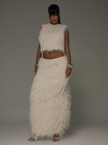 MUSERA White Shaggy Fur Sleeveless Top Fall Autumn Winter Sexy Going Out Halloween Instinct - White - View 2