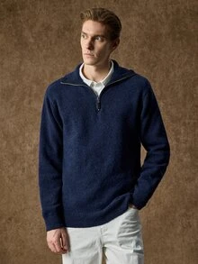 Manfinity CityGents Men's Solid Color Casual Versatile Daily Wear Long Sleeve Sweater - Royal Blue - View 1