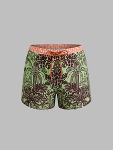 Swim Oasis Plus Size Coconut Tree Print One-Piece Swimsuit With Drawstring Waist Shorts Set - Multicolor - View 5