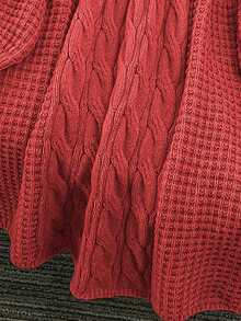 GlowEve CURVE Plus Size V-Neck Lantern Sleeve A-Line Thick Drawstring Knitted Sweater Dress, Solid Color, Winter - Redwood - View 4