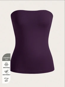 SHEIN BASICS 女款純色性感抹胸上衣，適合度假與旅行 - 紫丁香色 - 查看 3