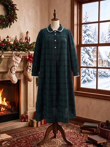 Rusticease Plus Size Colorblock Button Front Patchwork Collar Peter Pan Collar Long Sleeve Dress Elegant Formal Fall Winter 2026 - Multicolor - View 11