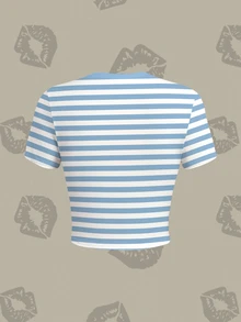 Betty Boop x SHEIN Women's Striped Cartoon Print Short Sleeve Cropped ...