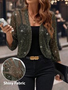 Editum 女款長袖開襟外套 黑色與銀色波點設計 秋季優雅性感 派對夜店休閒日常穿著 正式婚禮度假 Y2K 風格 - 棕色 - 查看 1