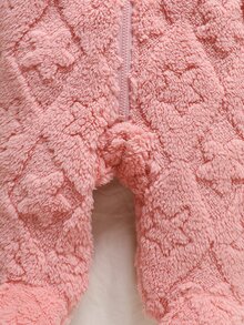 SHEIN 新生兒極簡時尚可愛針織提花法蘭絨長袖連帽連身衣家居服秋季款 - 粉色 - 查看 8