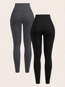 SHEIN Tall 女款純色極簡高腰長褲，日常穿著，適合高個女性 - 彩色 - 查看 2