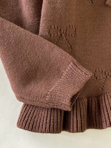 LMoss Kids Young Girl Knit Solid Kids Color Cute Bow Pattern Lace Trim Knit Top And Pants 2 Pieces Set, Suitable For Autumn/Winter - Brown - View 4