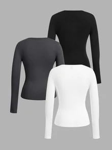 SHEIN EZwear 3 Buah Kaos Ukuran Besar - MultiWarna - View 3