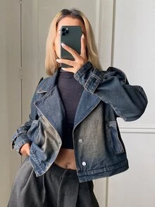 DAZY Women's Single-Breasted Casual Everyday Denim Jacket - Grey - View 3