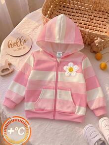 SHEIN 女嬰花卉圖案拼色休閒日常連帽衛衣 - 粉色 - 查看 1