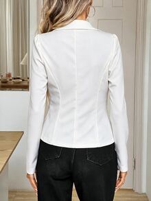 SHEIN LUNE 白色針織短版輕量飛行夾克西裝外套，教師節商務休閒優雅女款，適合秋季冬季早午餐與辦公室穿著 - 白色 - 查看 2