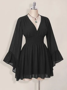 SHEIN ICON 女款度假風抓皺洋裝 - 深灰色 - 查看 3